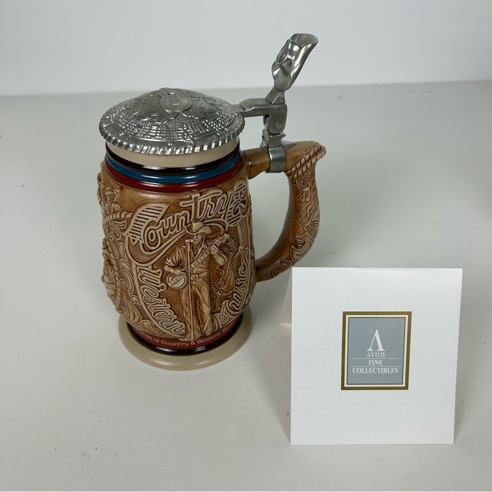 NIB -1994 – Avon “Country & Western Music” Ceramic Stein Handcrafted in Brazil